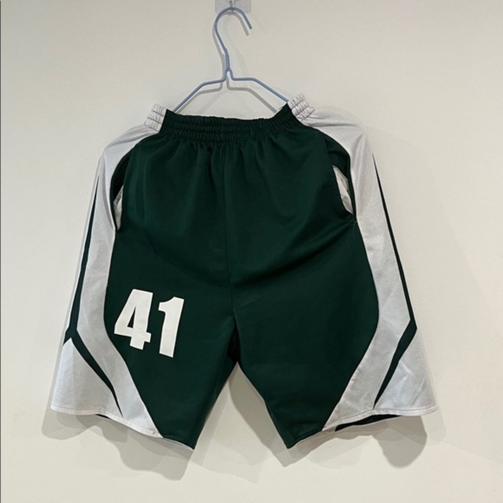 Men's Dark Green and White Athletic Basketball Shorts with Number Print
